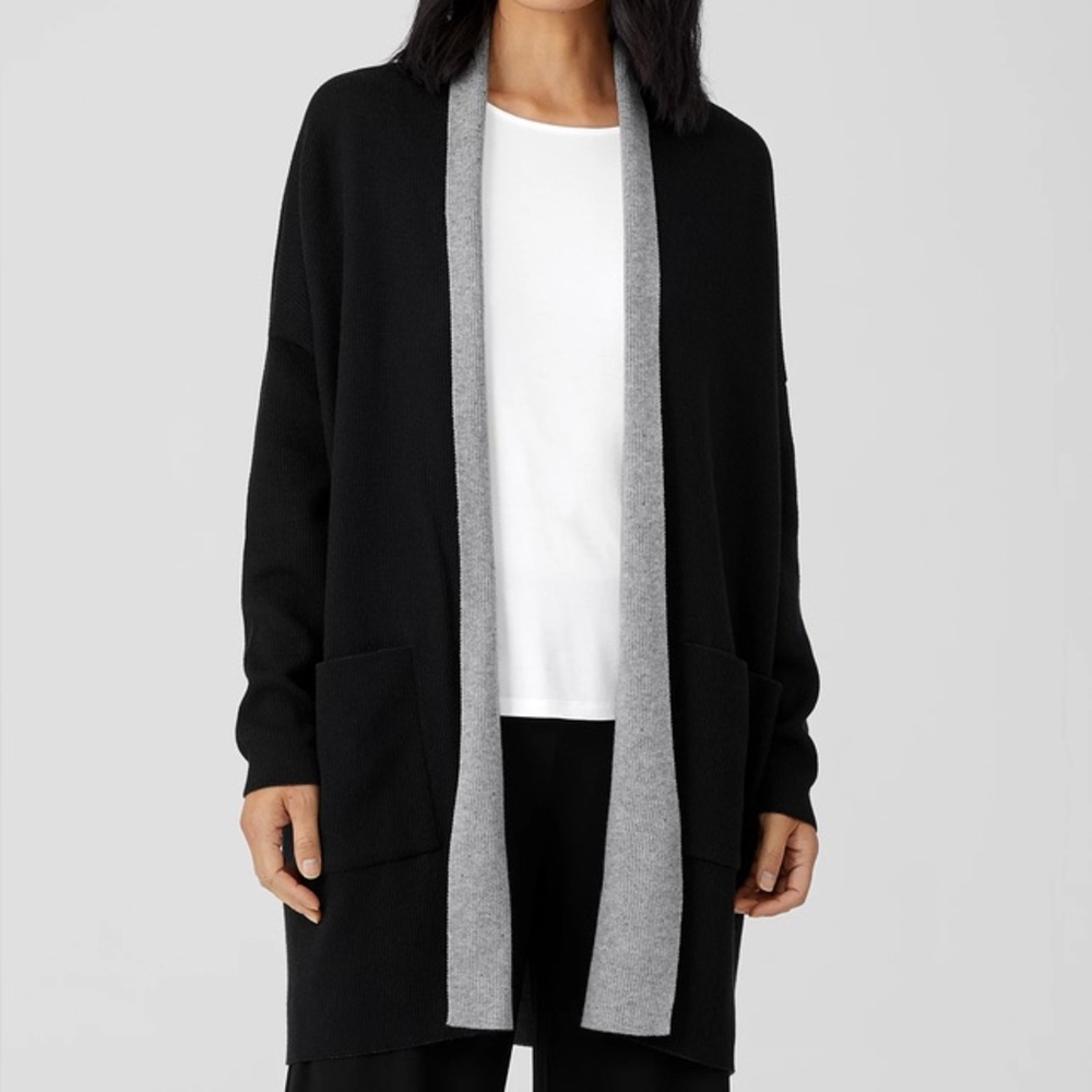 Eileen Fisher Peruvian Organic Cotton Blend Long Open Front Cardigan Sweater